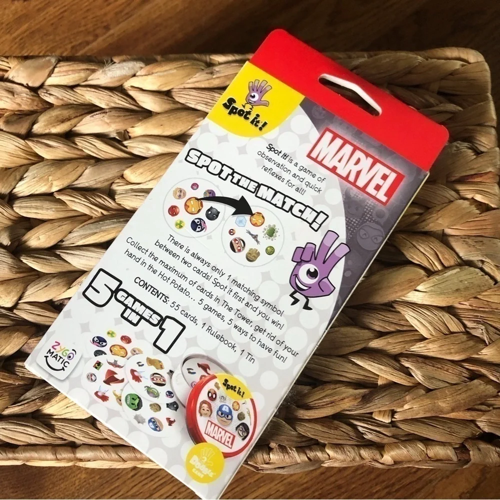 Spot it Marvel travel matching card game with tin